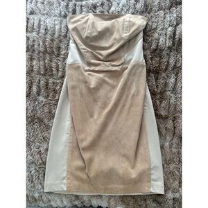 Chic Strapless Tan and Cream Dress